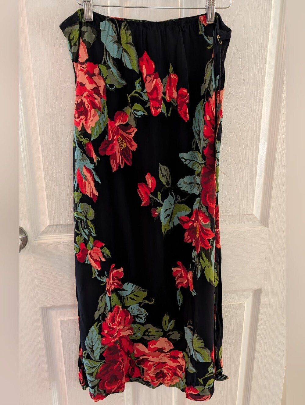 Carole Little Dark Floral Maxi Skirt with Red Roses